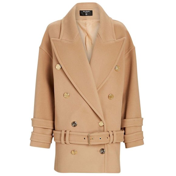 NWT size 10 Balmain Double breasted Wool Cashmere blend Felt Pea Coat in… - Picture 16 of 16